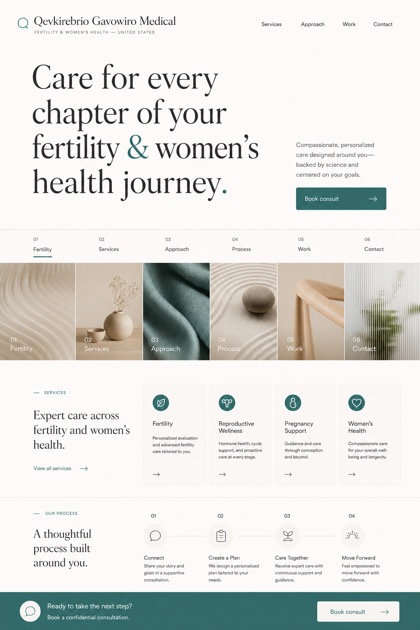 Healthcare website design for United States, showing a clear opening, service information, supporting content, and a focused inquiry action.