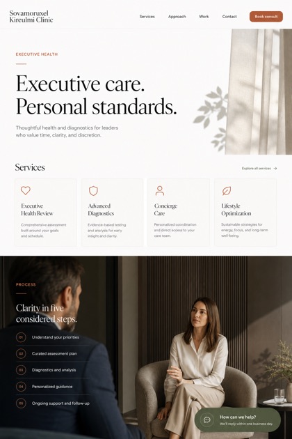 Healthcare website design for United States, showing a clear opening, service information, supporting content, and a focused inquiry action.