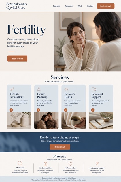Healthcare website design for United States, showing a clear opening, service information, supporting content, and a focused inquiry action.