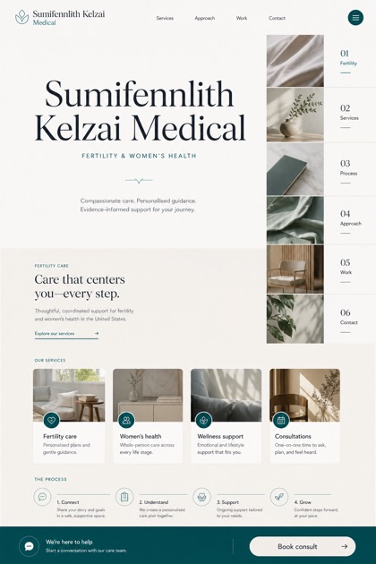 Healthcare website design for United States, showing a clear opening, service information, supporting content, and a focused inquiry action.