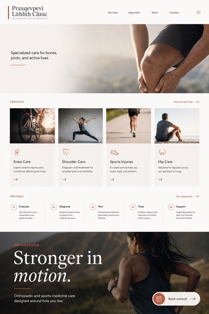 Healthcare website design for United States, showing a clear opening, service information, supporting content, and a focused inquiry action.