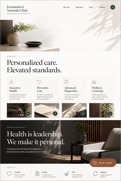 Healthcare website design for United States, showing a clear opening, service information, supporting content, and a focused inquiry action.