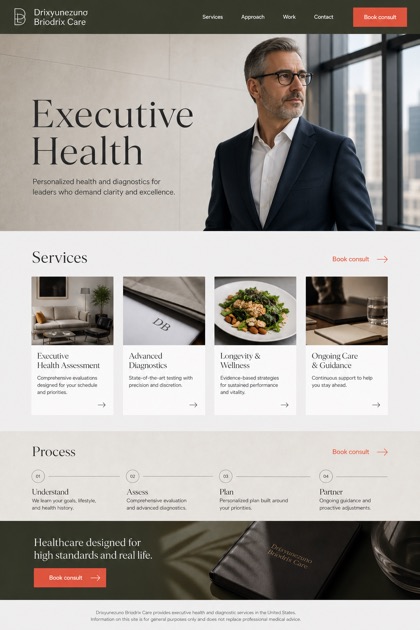 Healthcare website design for United States, showing a clear opening, service information, supporting content, and a focused inquiry action.