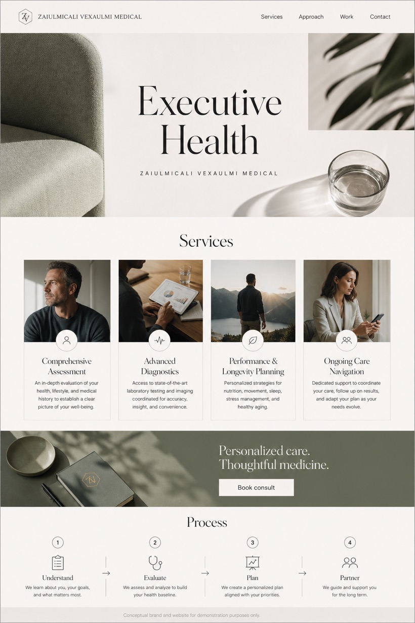 Healthcare website design for United States, showing a clear opening, service information, supporting content, and a focused inquiry action.