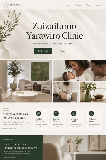 Healthcare website design for United States, showing a clear opening, service information, supporting content, and a focused inquiry action.