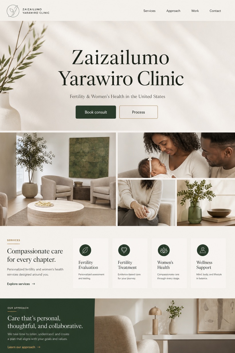 Healthcare website design for United States, showing a clear opening, service information, supporting content, and a focused inquiry action.