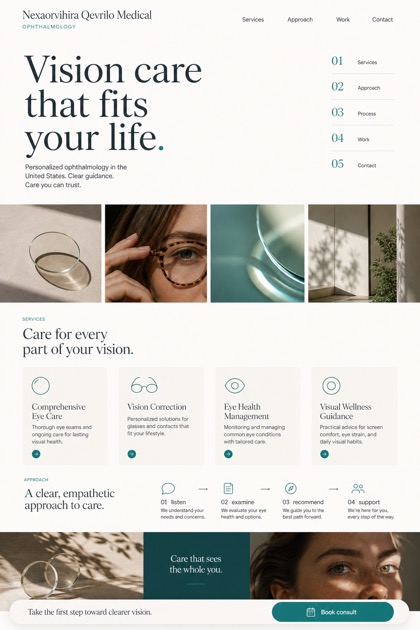 Healthcare website design for United States, showing a clear opening, service information, supporting content, and a focused inquiry action.