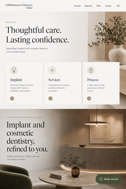 Healthcare website design for United States, showing a clear opening, service information, supporting content, and a focused inquiry action.