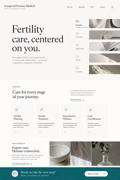 Healthcare website design for United States, showing a clear opening, service information, supporting content, and a focused inquiry action.
