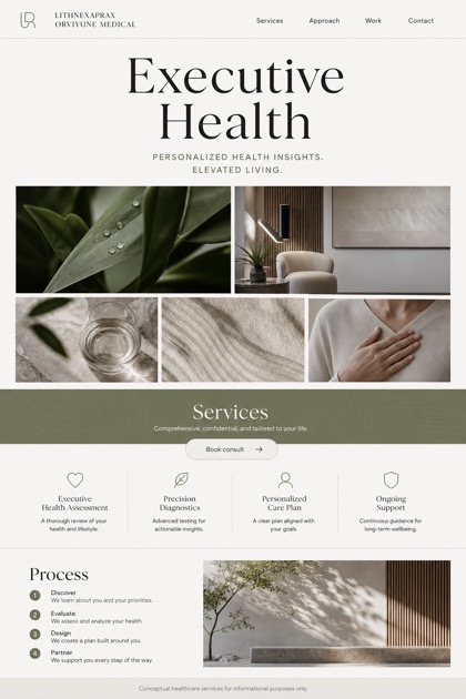 Healthcare website design for United States, showing a clear opening, service information, supporting content, and a focused inquiry action.
