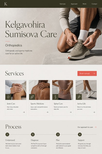 Healthcare website design for United States, showing a clear opening, service information, supporting content, and a focused inquiry action.