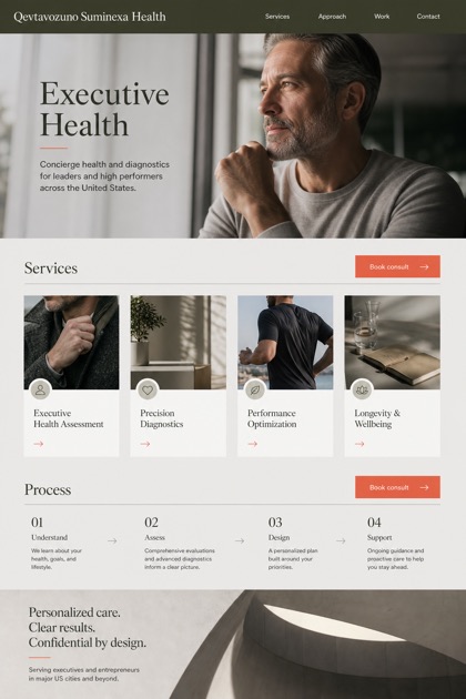 Healthcare website design for United States, showing a clear opening, service information, supporting content, and a focused inquiry action.