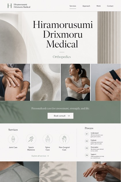 Healthcare website design for United States, showing a clear opening, service information, supporting content, and a focused inquiry action.