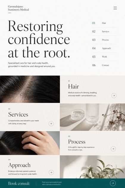 Healthcare website design for United States, showing a clear opening, service information, supporting content, and a focused inquiry action.