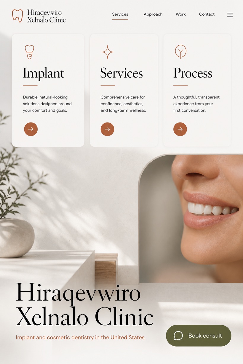 Healthcare website design for United States, showing a clear opening, service information, supporting content, and a focused inquiry action.