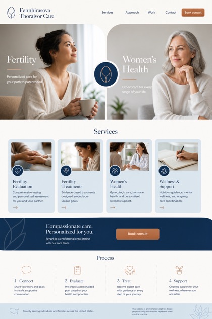 Healthcare website design for United States, showing a clear opening, service information, supporting content, and a focused inquiry action.
