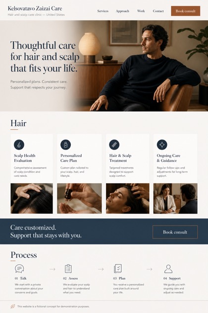 Healthcare website design for United States, showing a clear opening, service information, supporting content, and a focused inquiry action.