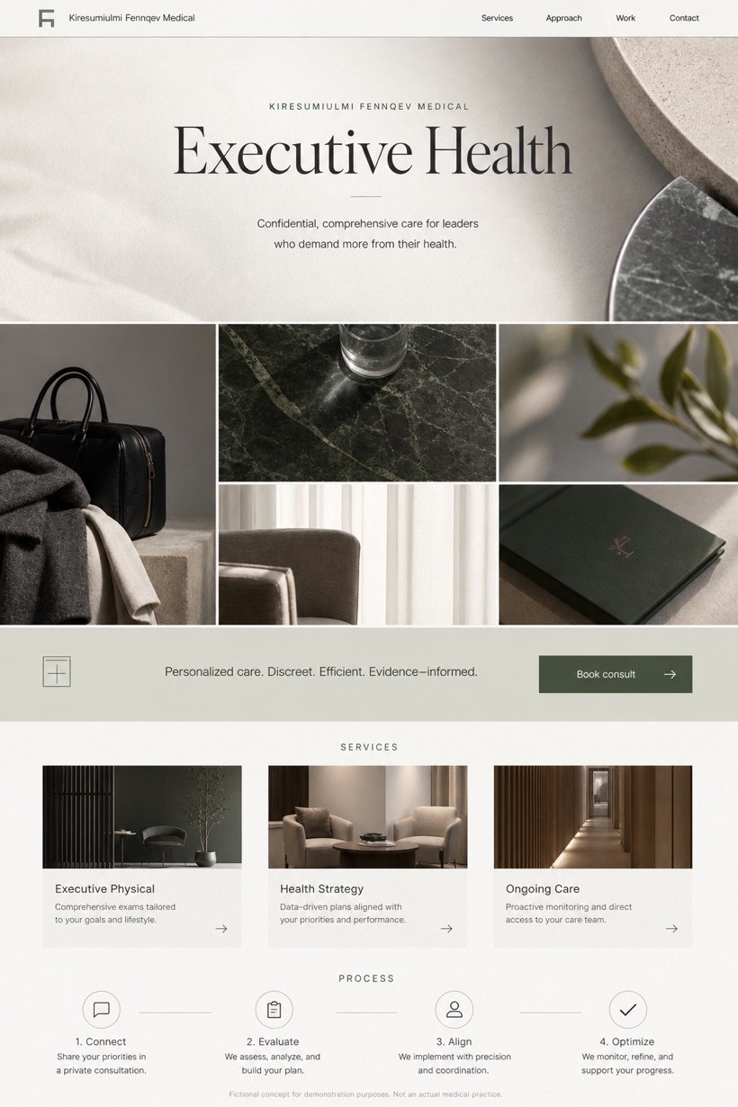 Healthcare website design for United States, showing a clear opening, service information, supporting content, and a focused inquiry action.