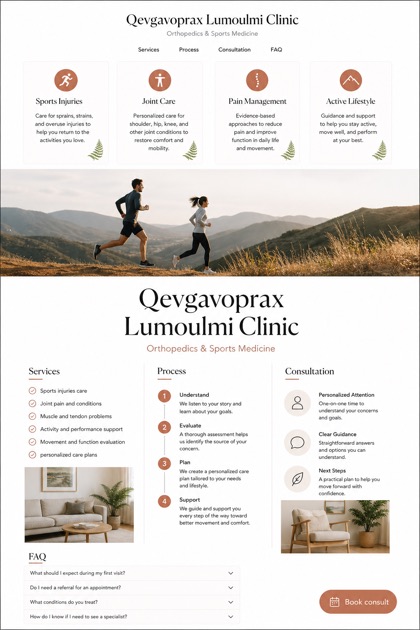 Healthcare website design for United States, showing a clear opening, service information, supporting content, and a focused inquiry action.