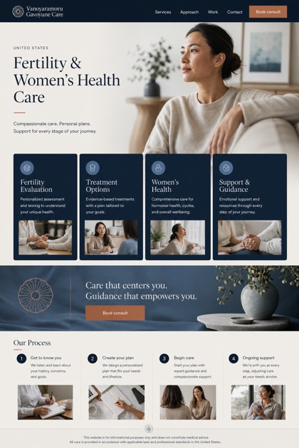 Healthcare website design for United States, showing a clear opening, service information, supporting content, and a focused inquiry action.
