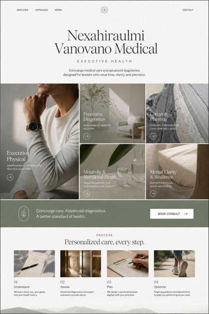 Healthcare website design for United States, showing a clear opening, service information, supporting content, and a focused inquiry action.