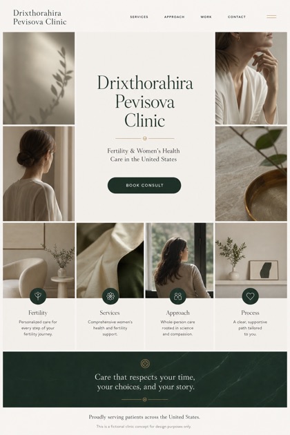 Healthcare website design for United States, showing a clear opening, service information, supporting content, and a focused inquiry action.