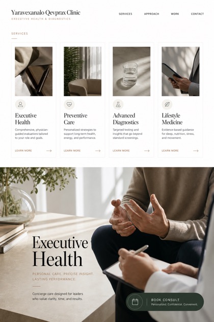 Healthcare website design for United States, showing a clear opening, service information, supporting content, and a focused inquiry action.