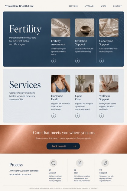 Healthcare website design for United States, showing a clear opening, service information, supporting content, and a focused inquiry action.