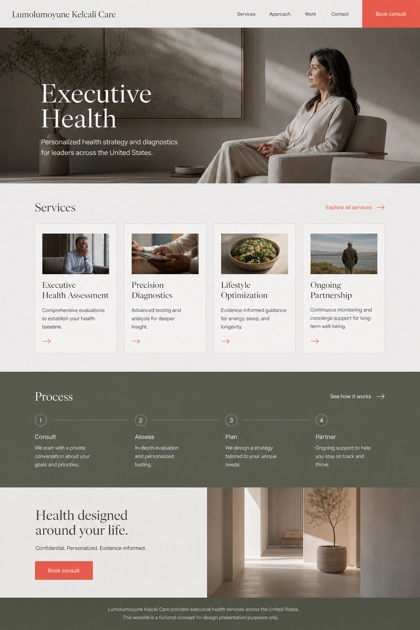 Healthcare website design for United States, showing a clear opening, service information, supporting content, and a focused inquiry action.