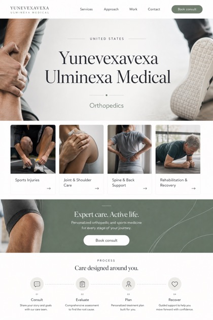 Healthcare website design for United States, showing a clear opening, service information, supporting content, and a focused inquiry action.