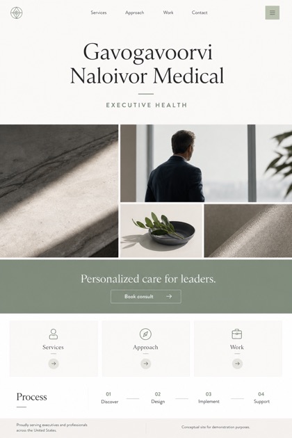 Healthcare website design for United States, showing a clear opening, service information, supporting content, and a focused inquiry action.