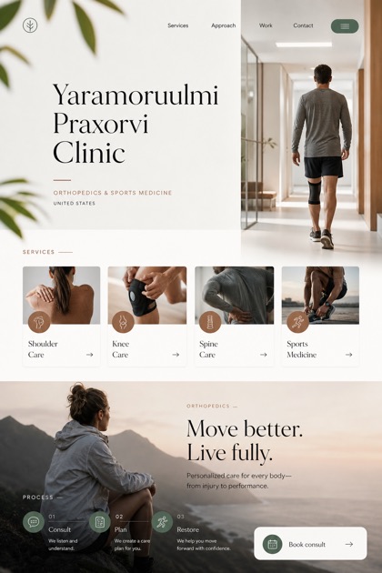 Healthcare website design for United States, showing a clear opening, service information, supporting content, and a focused inquiry action.
