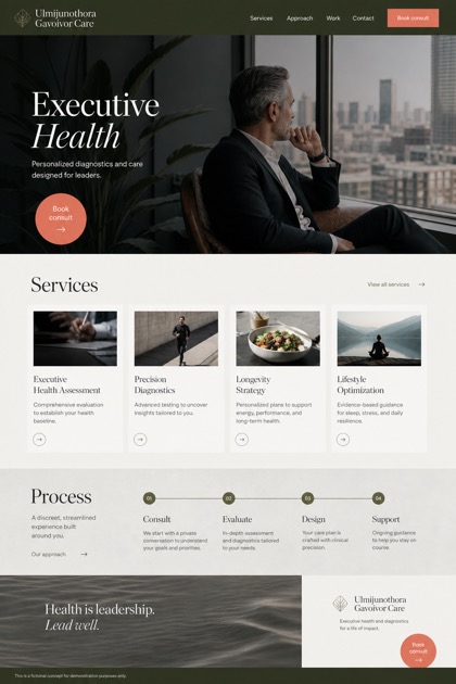 Healthcare website design for United States, showing a clear opening, service information, supporting content, and a focused inquiry action.