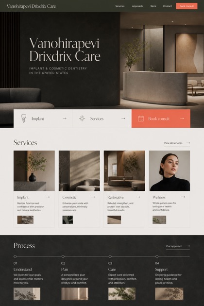 Healthcare website design for United States, showing a clear opening, service information, supporting content, and a focused inquiry action.