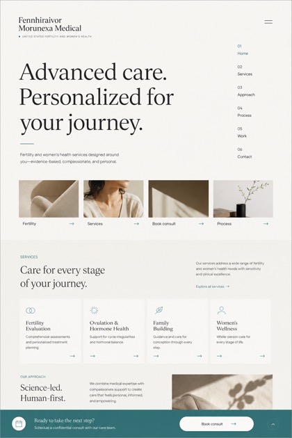 Healthcare website design for United States, showing a clear opening, service information, supporting content, and a focused inquiry action.