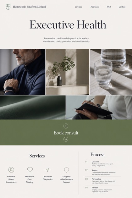 Healthcare website design for United States, showing a clear opening, service information, supporting content, and a focused inquiry action.