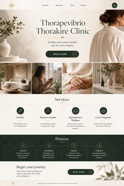 Healthcare website design for United States, showing a clear opening, service information, supporting content, and a focused inquiry action.