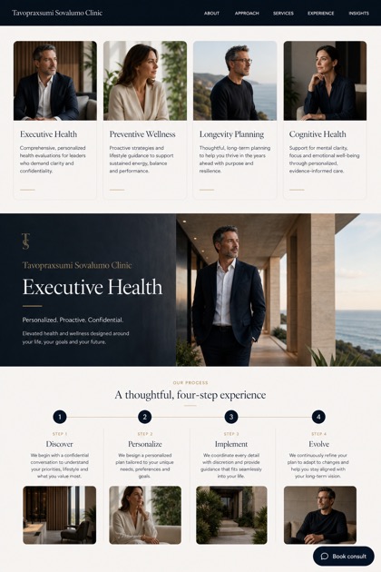 Healthcare website design for United States, showing a clear opening, service information, supporting content, and a focused inquiry action.
