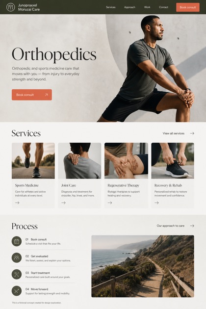 Healthcare website design for United States, showing a clear opening, service information, supporting content, and a focused inquiry action.