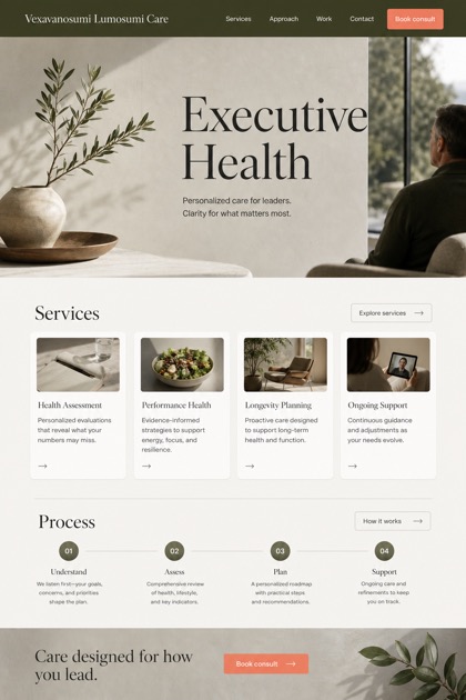 Healthcare website design for United States, showing a clear opening, service information, supporting content, and a focused inquiry action.
