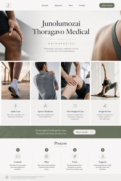 Healthcare website design for United States, showing a clear opening, service information, supporting content, and a focused inquiry action.