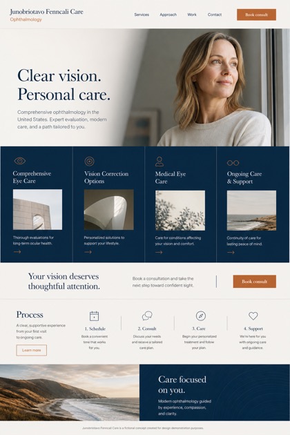 Healthcare website design for United States, showing a clear opening, service information, supporting content, and a focused inquiry action.