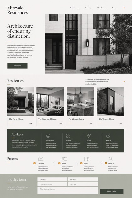 Property website design for United States, showing a clear opening, service information, supporting content, and a focused inquiry action.