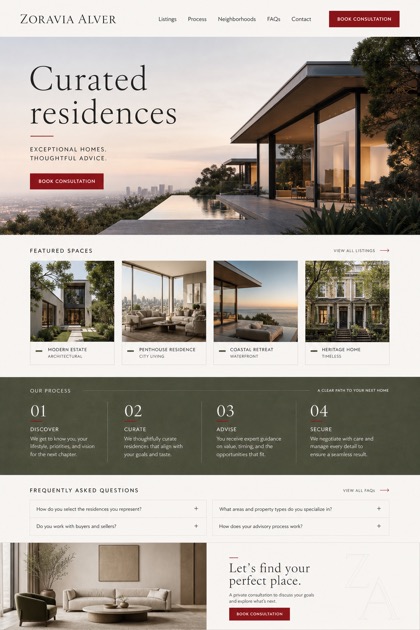 Property website design for United States, showing a clear opening, service information, supporting content, and a focused inquiry action.