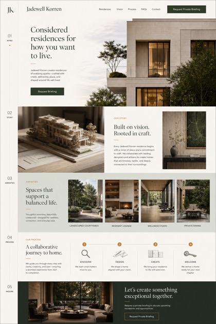 Property website design for United States, showing a clear opening, service information, supporting content, and a focused inquiry action.