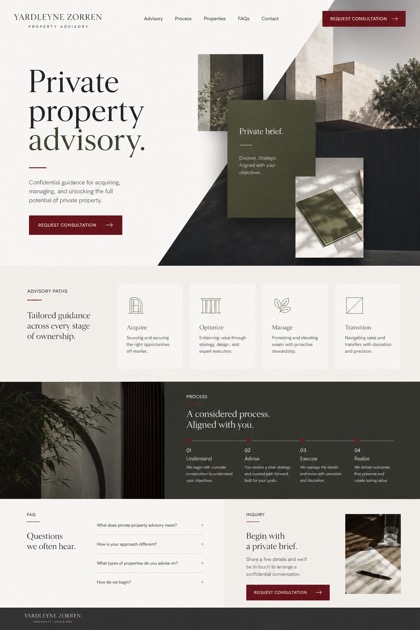 Property website design for United States, showing a clear opening, service information, supporting content, and a focused inquiry action.