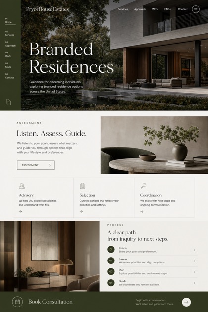 Property website design for United States, showing a clear opening, service information, supporting content, and a focused inquiry action.