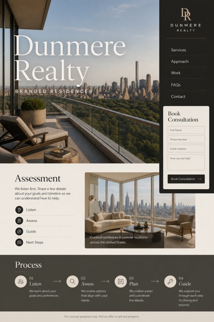 Property website design for United States, showing a clear opening, service information, supporting content, and a focused inquiry action.