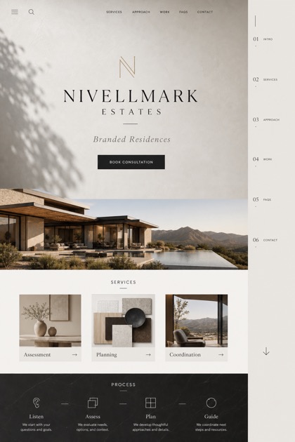 Property website design for United States, showing a clear opening, service information, supporting content, and a focused inquiry action.