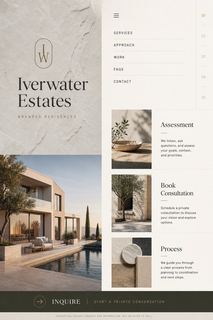 Property website design for United States, showing a clear opening, service information, supporting content, and a focused inquiry action.